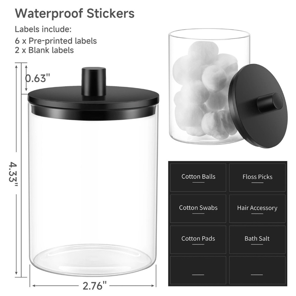 TIPGO Glass Qtip Holder Dispenser for Bathroom 10 oz CleaCanister Apothecary Jar - Picture 6 of 8